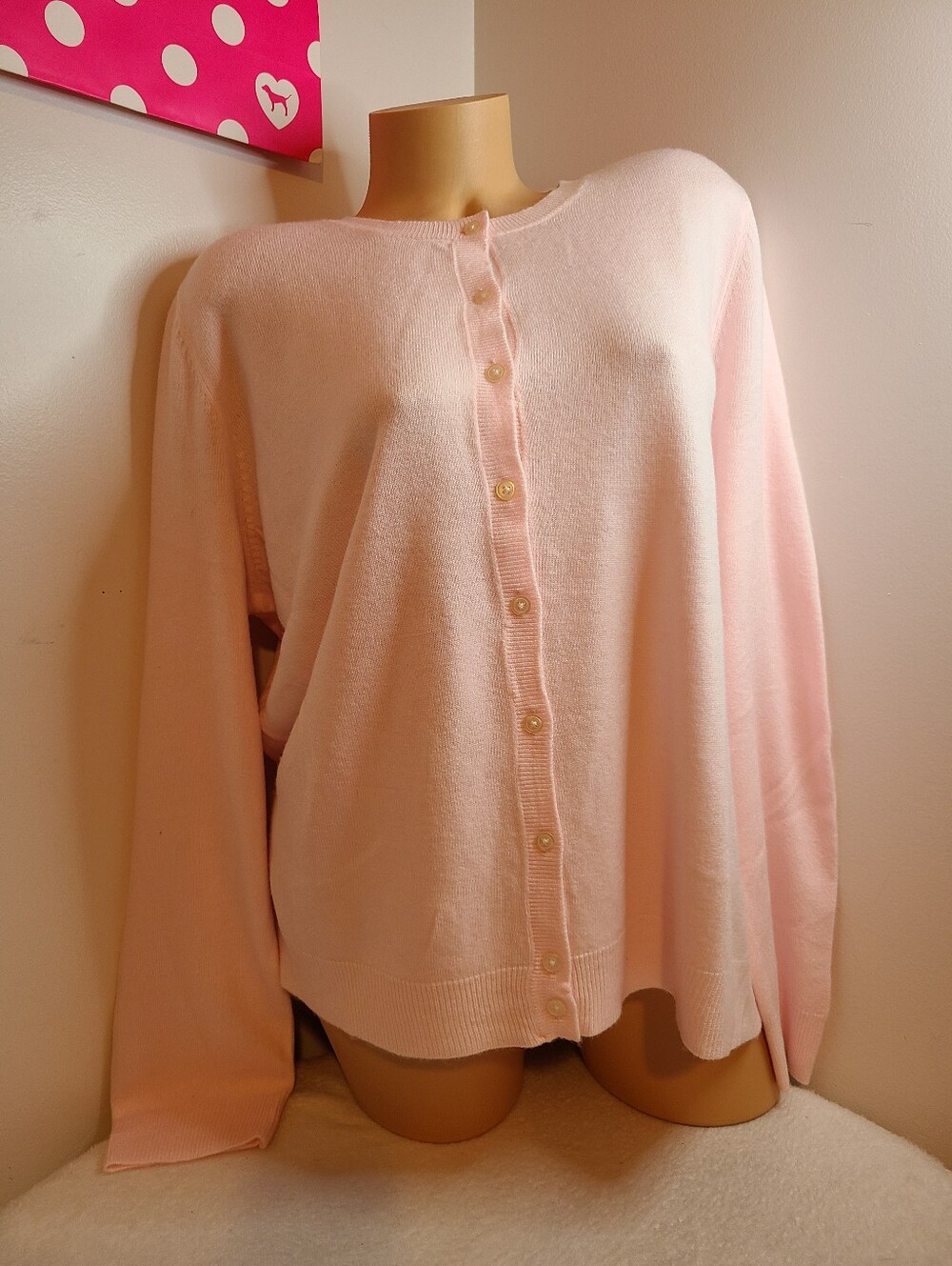Croft & Barrow Soft Pink Button-Up Cardigan Plus Size XXL